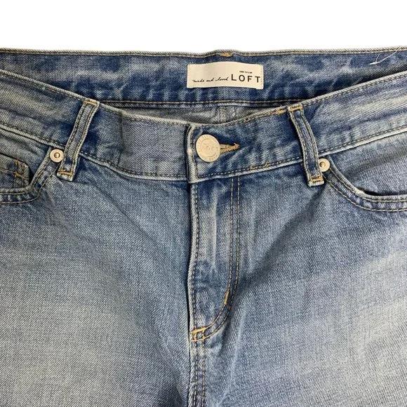 Ann Taylor Loft Cutoff Denim Shorts 27 Med Wash Cotton Pockets Button Zip - Picture 2 of 5